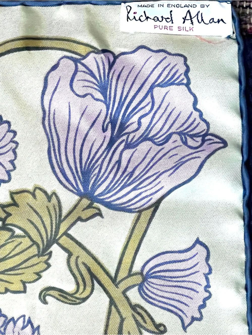Vintage Richard Allan London Silk Scarf Purple Floral Scroll Made in England